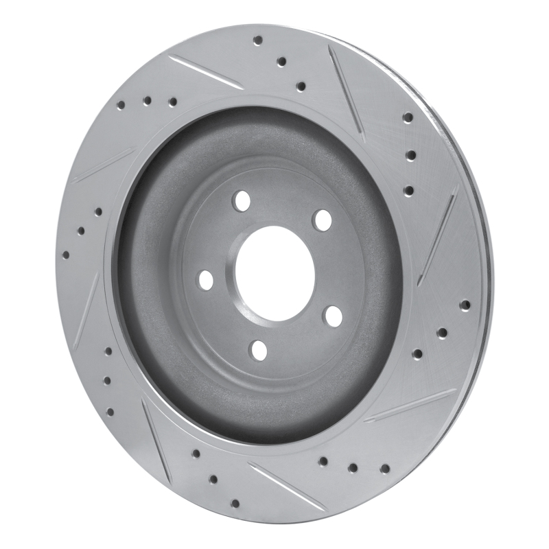 Jaguar XJ Brake Rotor (1) - Rear Left - R1 Concepts - Drilled & Slotted - Silver - `06-`15